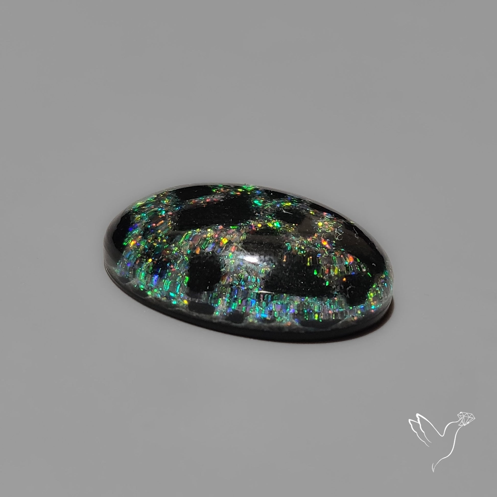 Crushed Opal inlay in Onyx Mosaic Doublet Cabochon