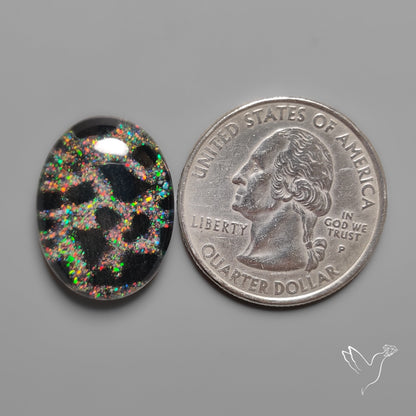 Crushed Opal inlay in Onyx Mosaic Doublet Cabochon