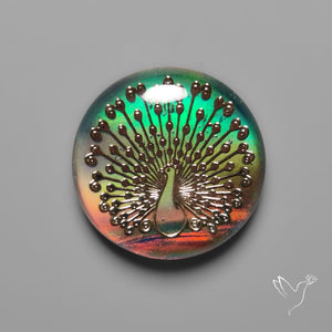 Gilded Peacock Inlay In Aurora Opal Doublet