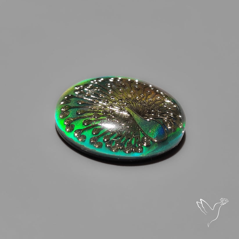 Aurora Opal | Gilded Peacock Inlay In Aurora Opal Doublet (20X20X6 mm ...