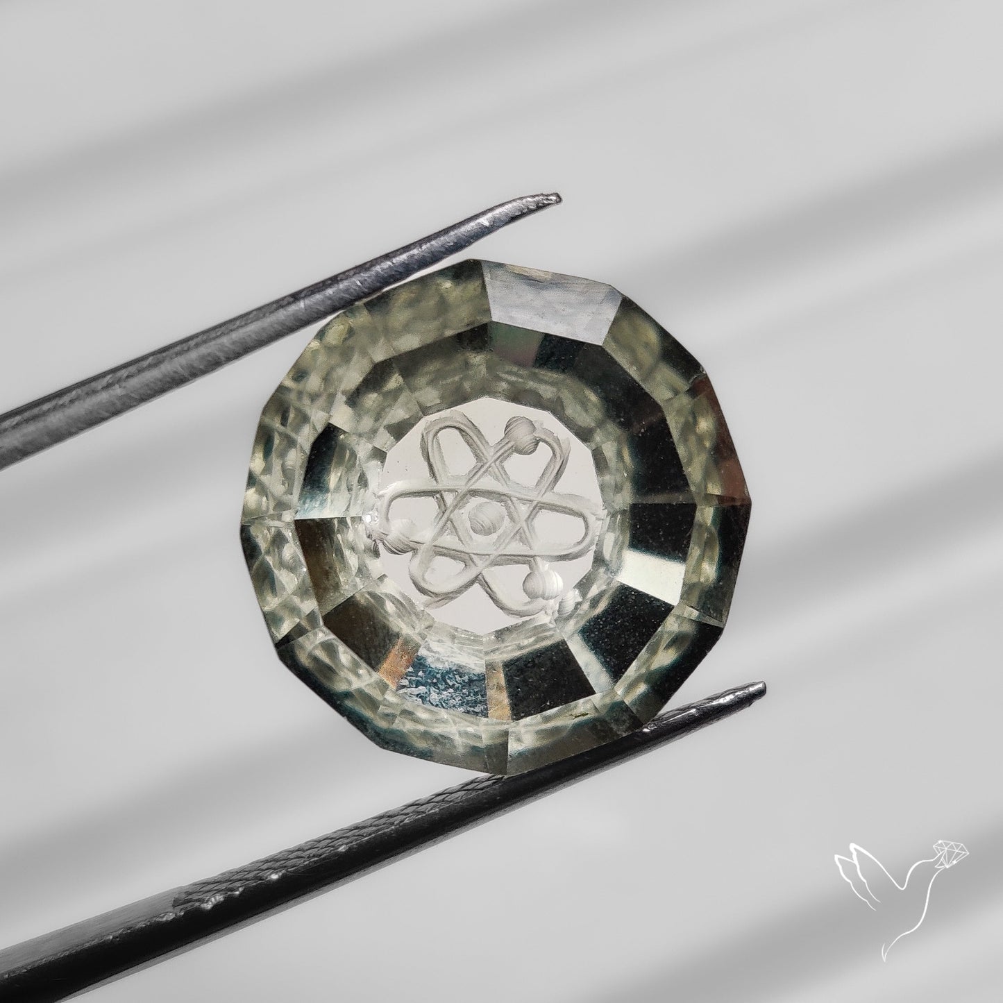 Prasiolite Intaglio Reverse Carving Fantasy Cut