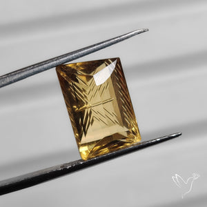 Faceted Citrine Intaglio Reverse Carving Fantasy Cut