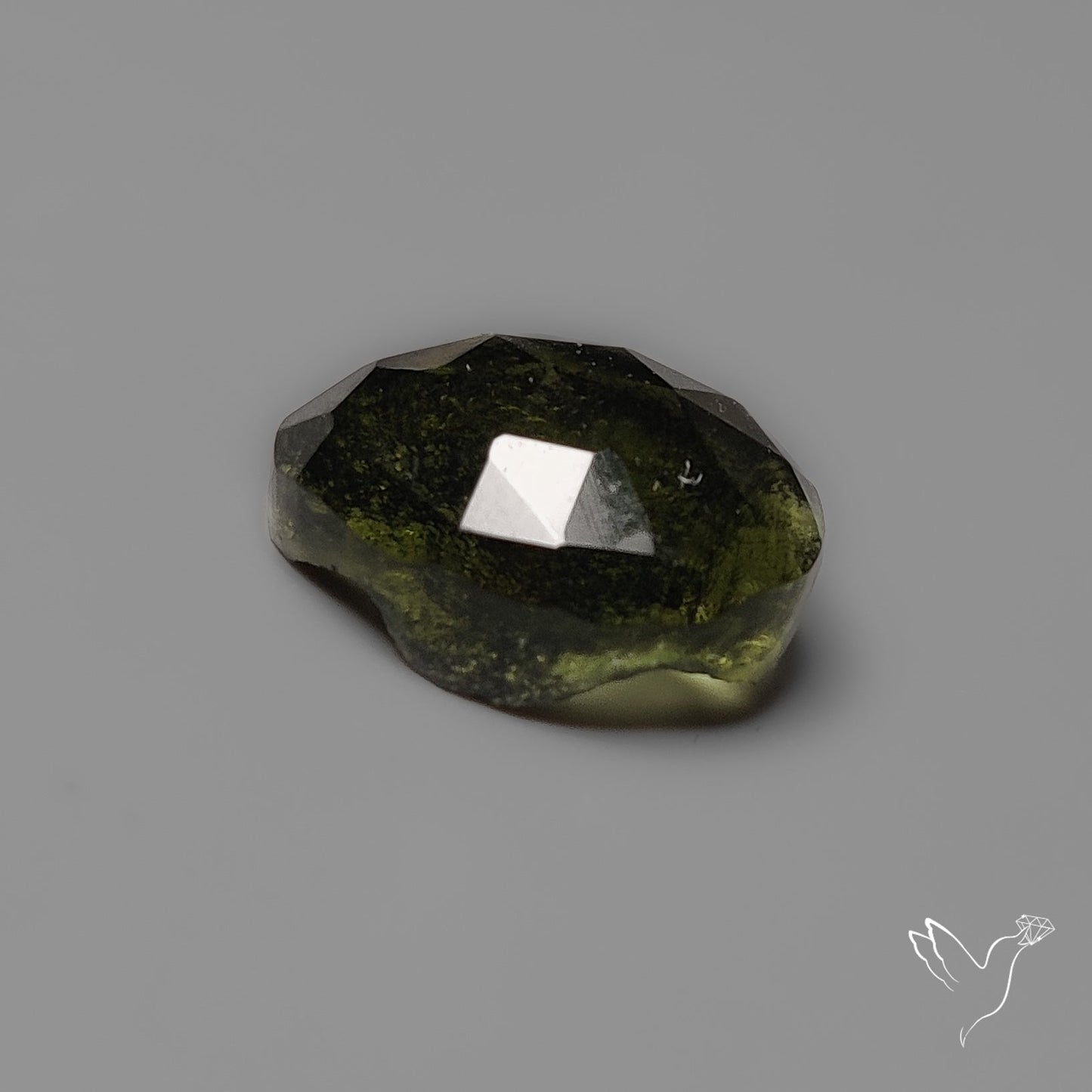 Rose Cut Moldavite (Natural Raw Back)