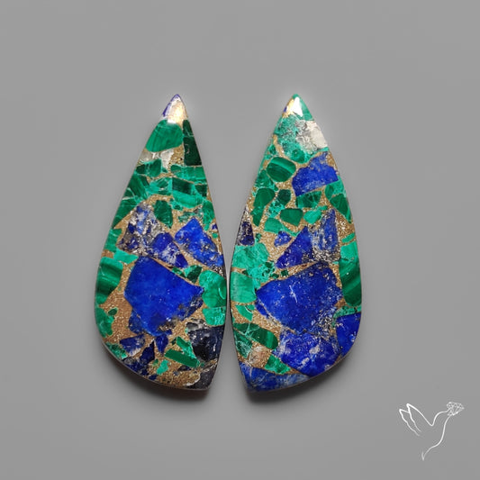 Compressed Azurite Malachite Mohave Cabochons Pair