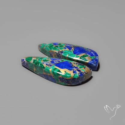 Compressed Azurite Malachite Mohave Cabochons Pair