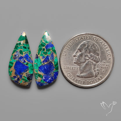 Compressed Azurite Malachite Mohave Cabochons Pair