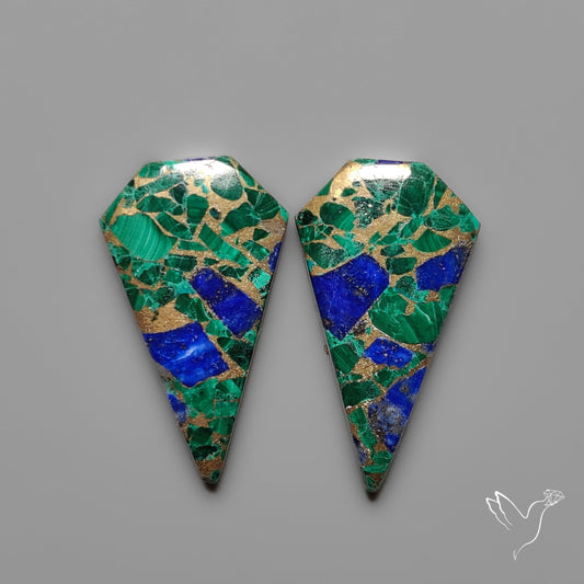 Compressed Azurite Malachite Mohave Cabochons Pair