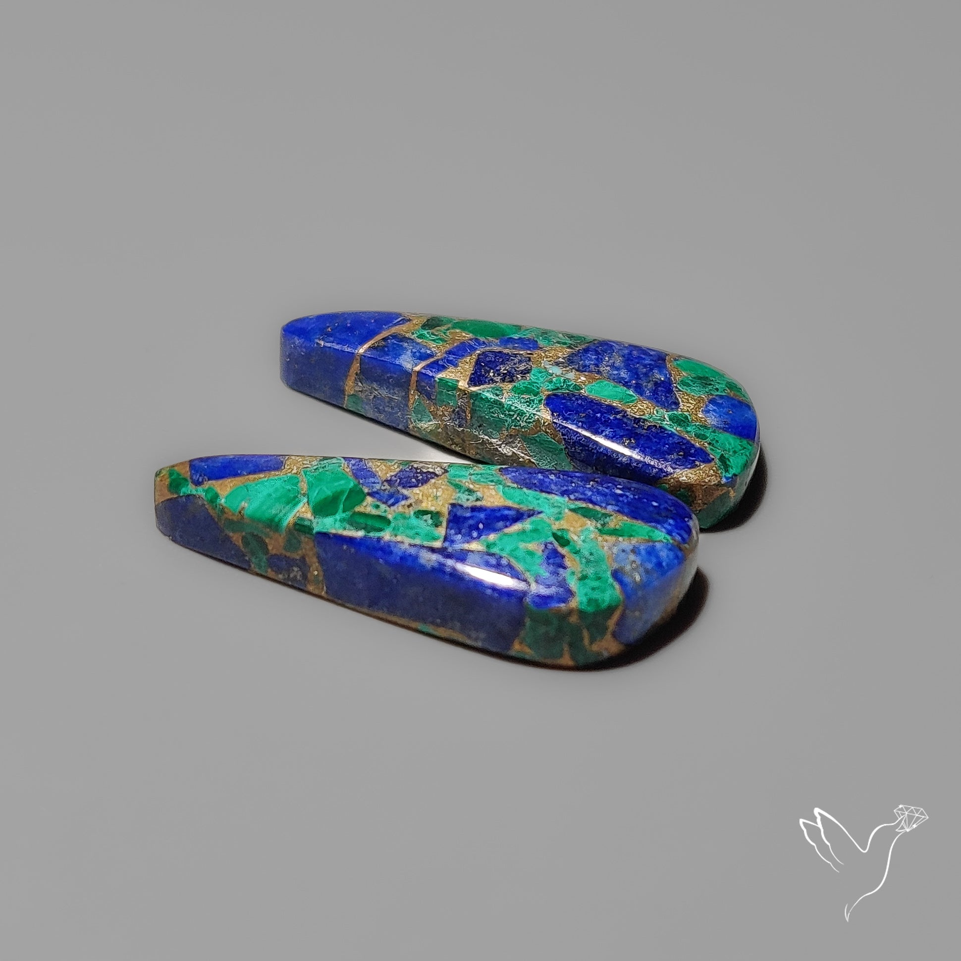 Compressed Azurite Malachite Mohave Cabochons Pair