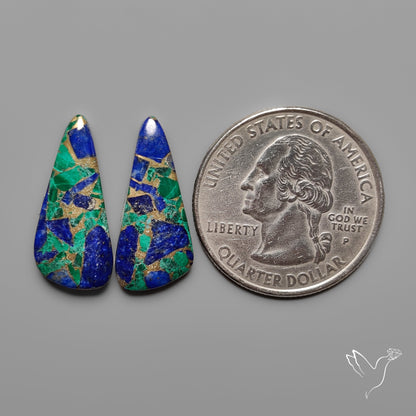 Compressed Azurite Malachite Mohave Cabochons Pair