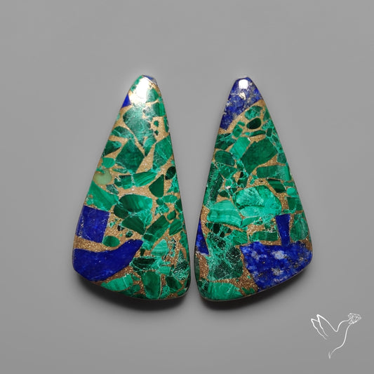 Compressed Azurite Malachite Mohave Cabochons Pair