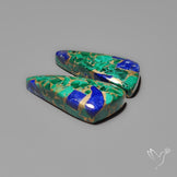 Compressed Azurite Malachite Mohave Cabochons Pair