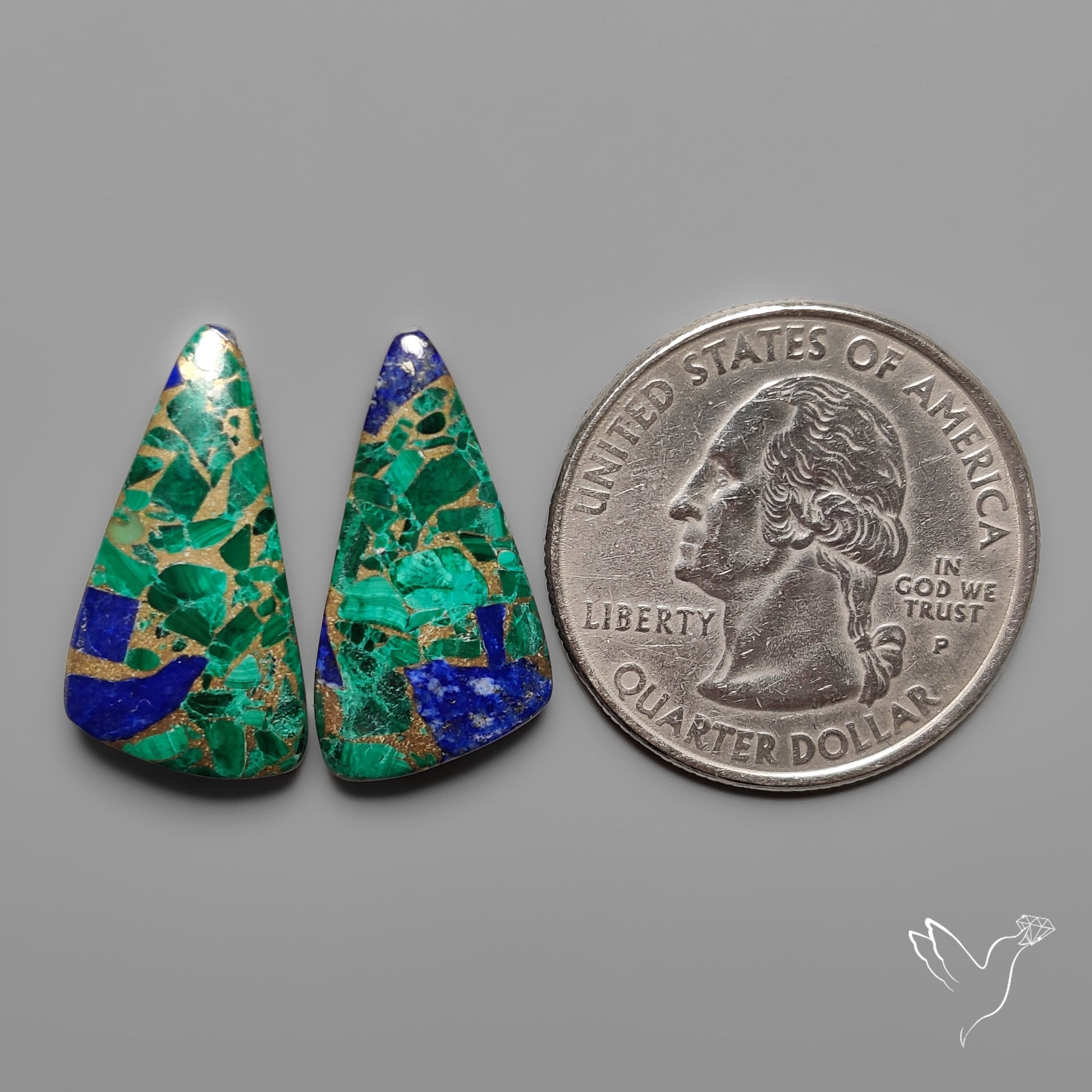 Compressed Azurite Malachite Mohave Cabochons Pair