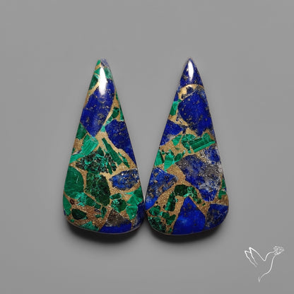 Compressed Azurite Malachite Mohave Cabochons Pair