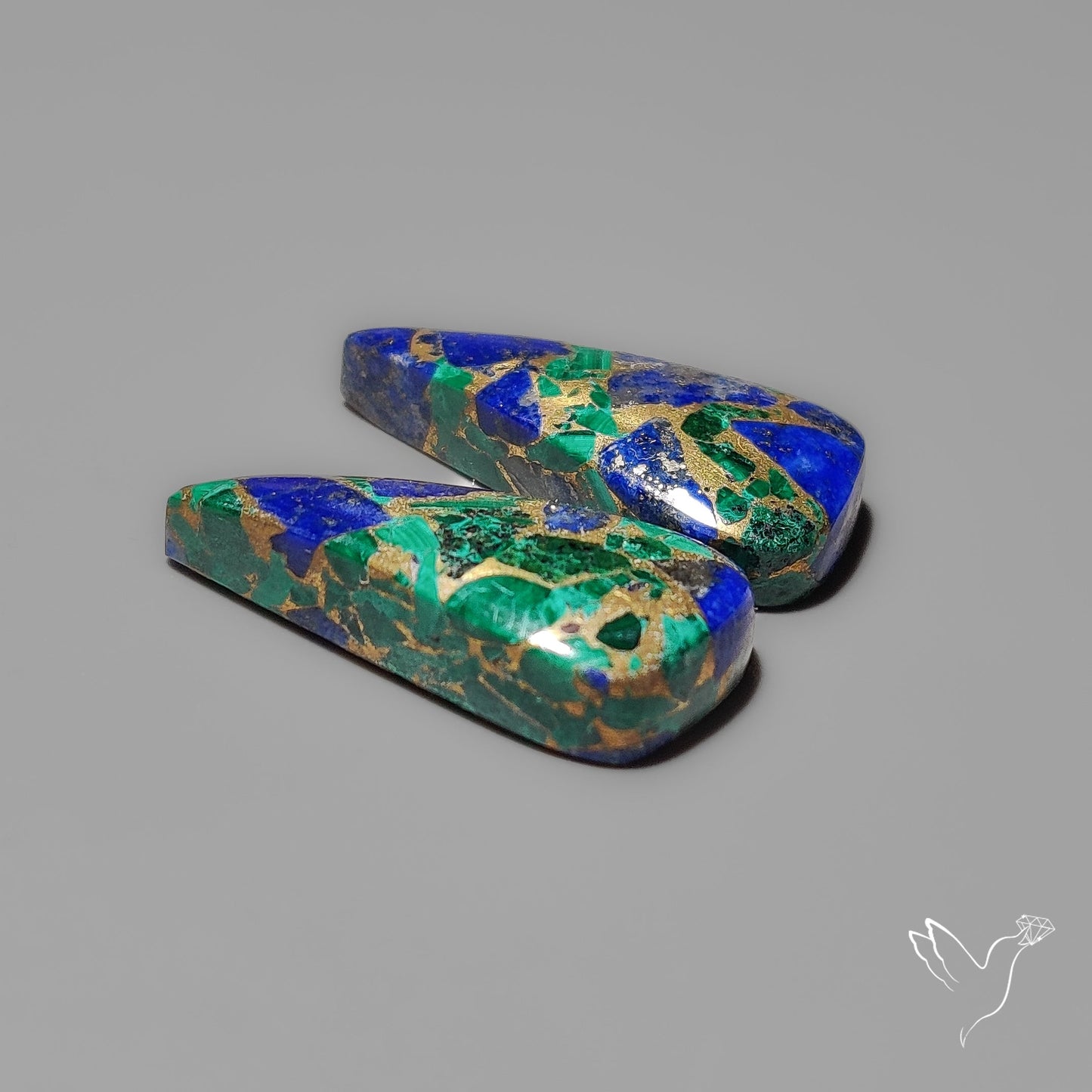 Compressed Azurite Malachite Mohave Cabochons Pair