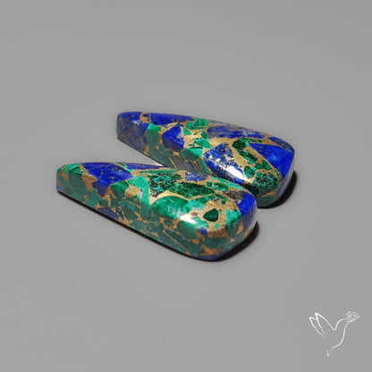 Compressed Azurite Malachite Mohave Cabochons Pair