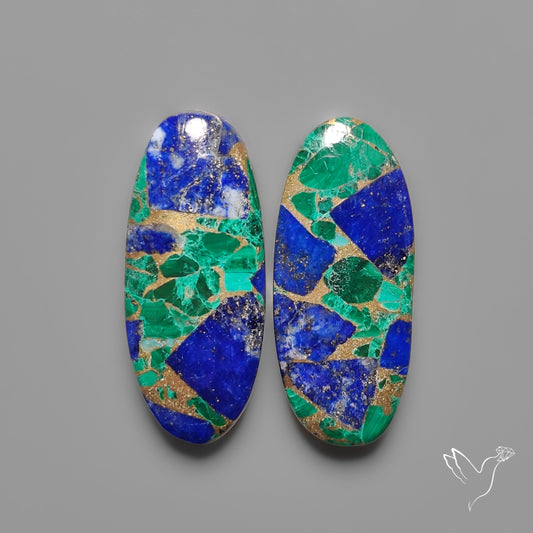 Compressed Azurite Malachite Mohave Cabochons Pair