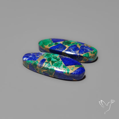 Compressed Azurite Malachite Mohave Cabochons Pair