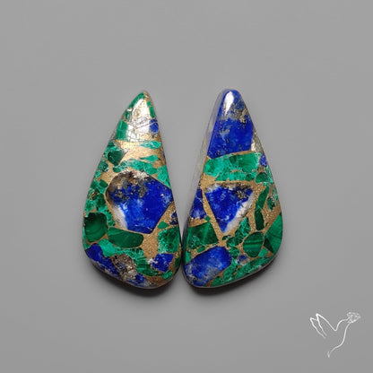 Compressed Azurite Malachite Mohave Cabochons Pair