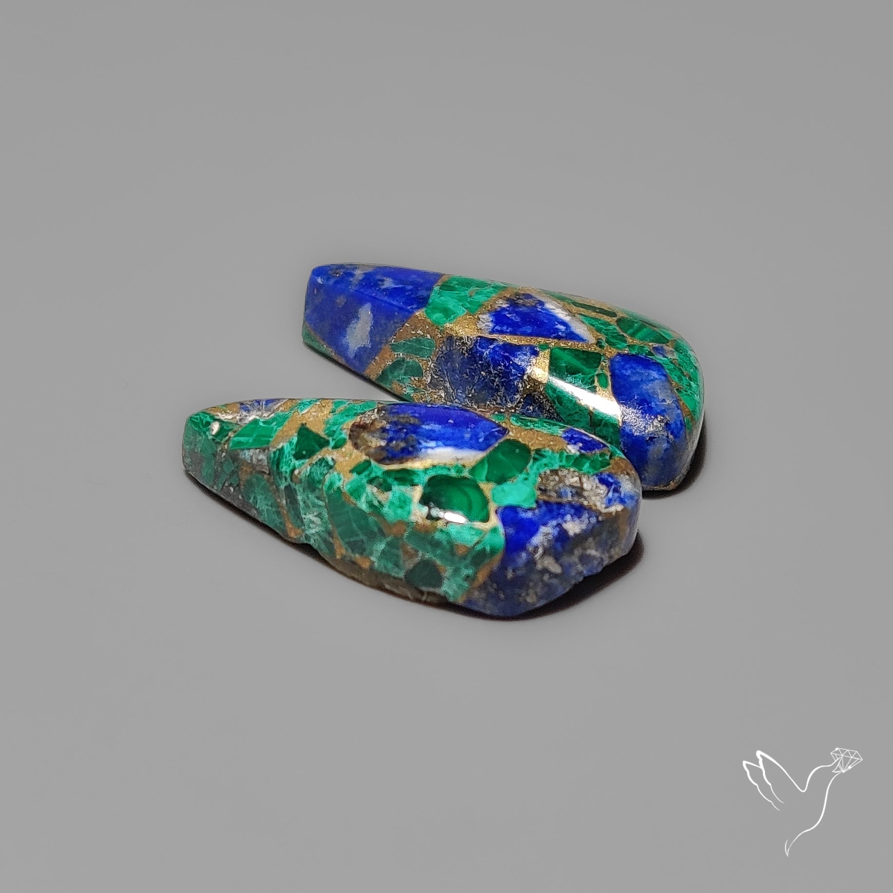 Compressed Azurite Malachite Mohave Cabochons Pair