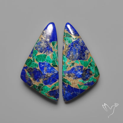 Compressed Azurite Malachite Mohave Cabochons Pair