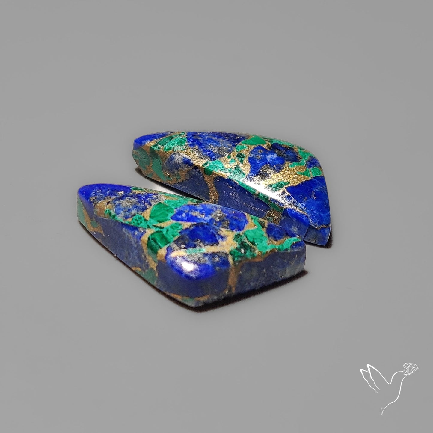 Compressed Azurite Malachite Mohave Cabochons Pair