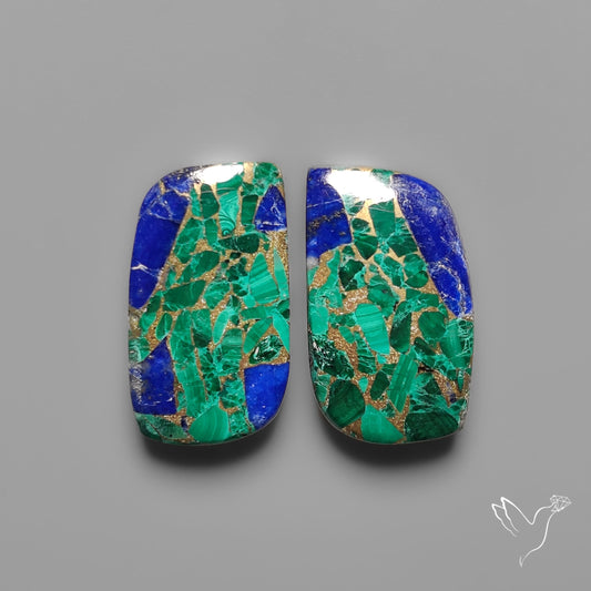 Compressed Azurite Malachite Mohave Cabochons Pair