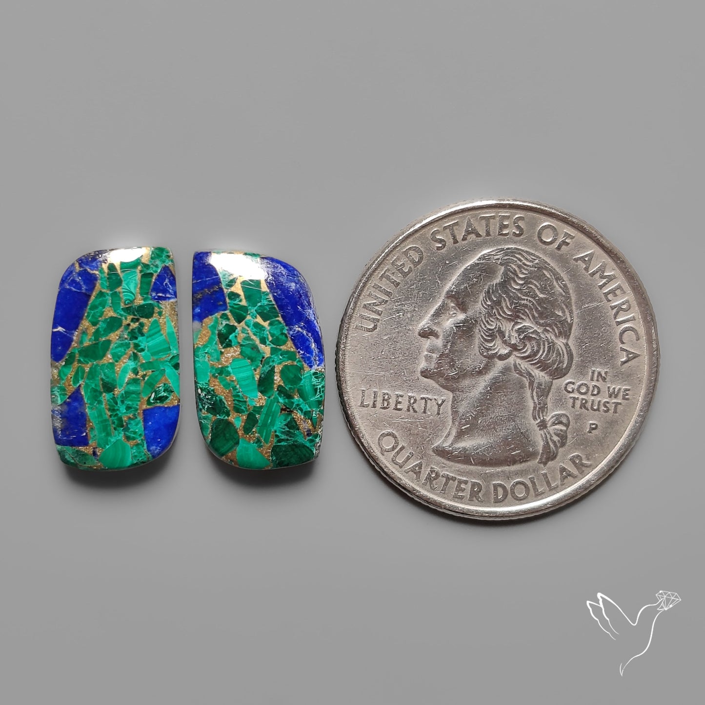 Compressed Azurite Malachite Mohave Cabochons Pair