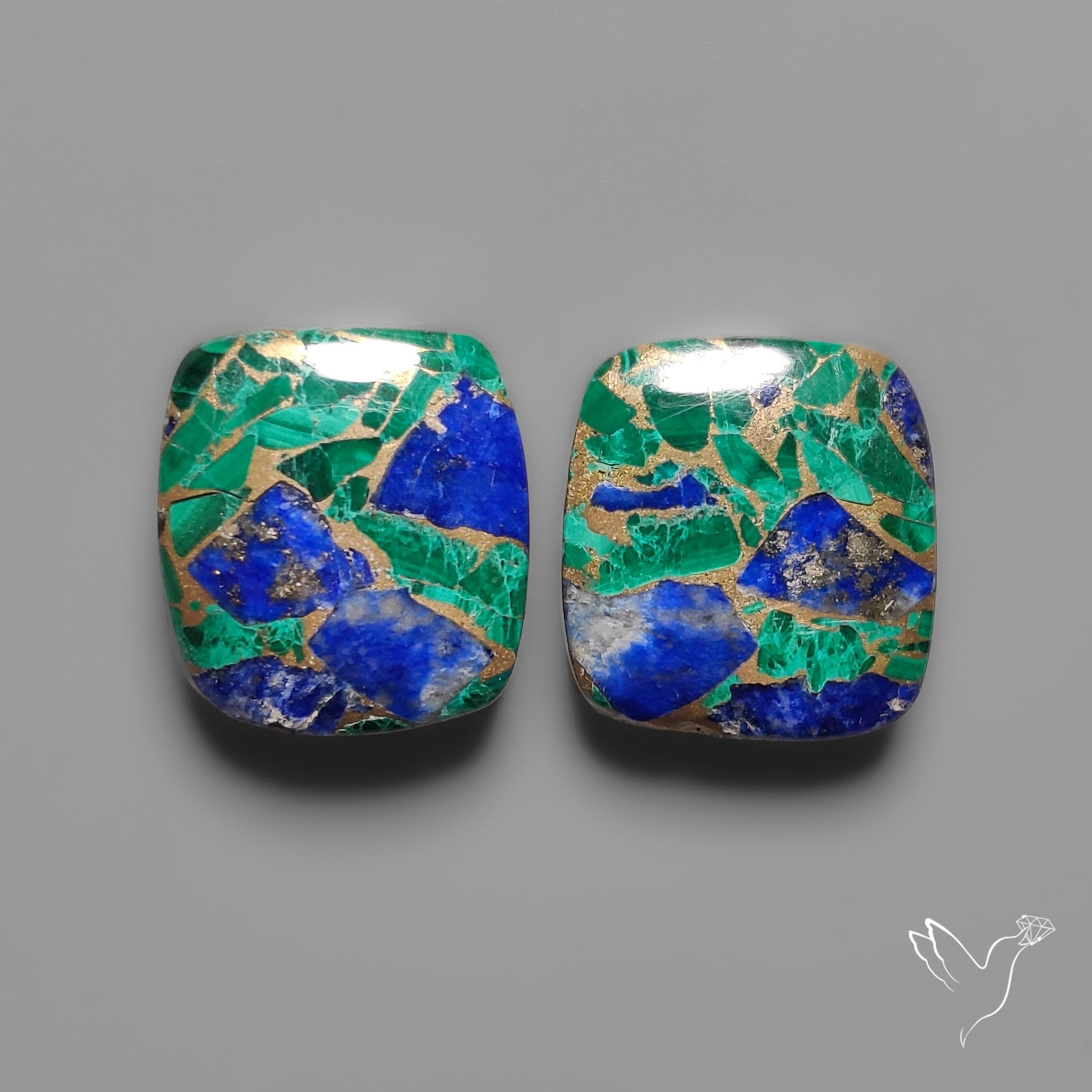 Compressed Azurite Malachite Mohave Cabochons Pair