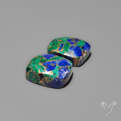 Compressed Azurite Malachite Mohave Cabochons Pair