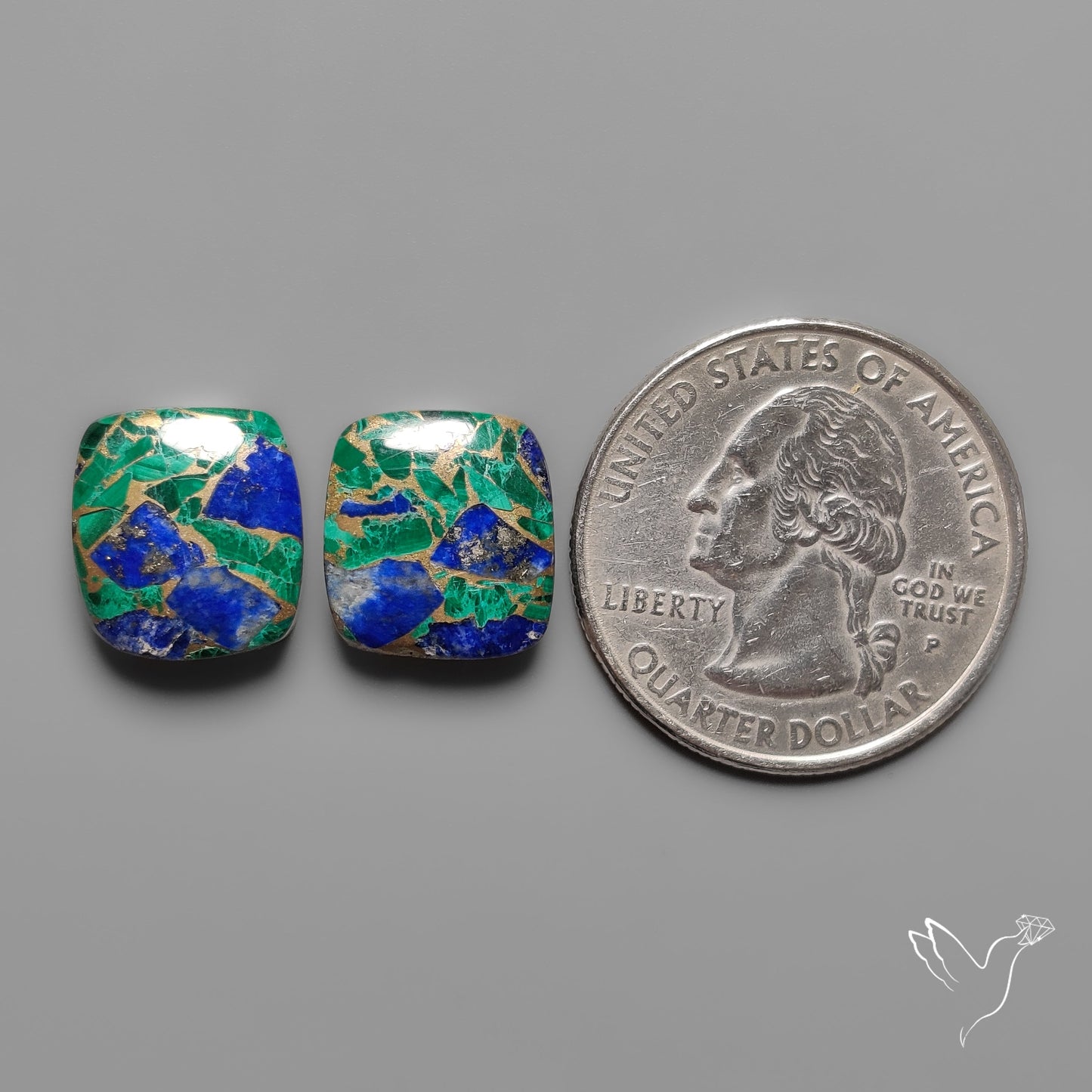 Compressed Azurite Malachite Mohave Cabochons Pair