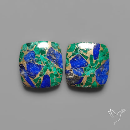 Compressed Azurite Malachite Mohave Cabochons Pair