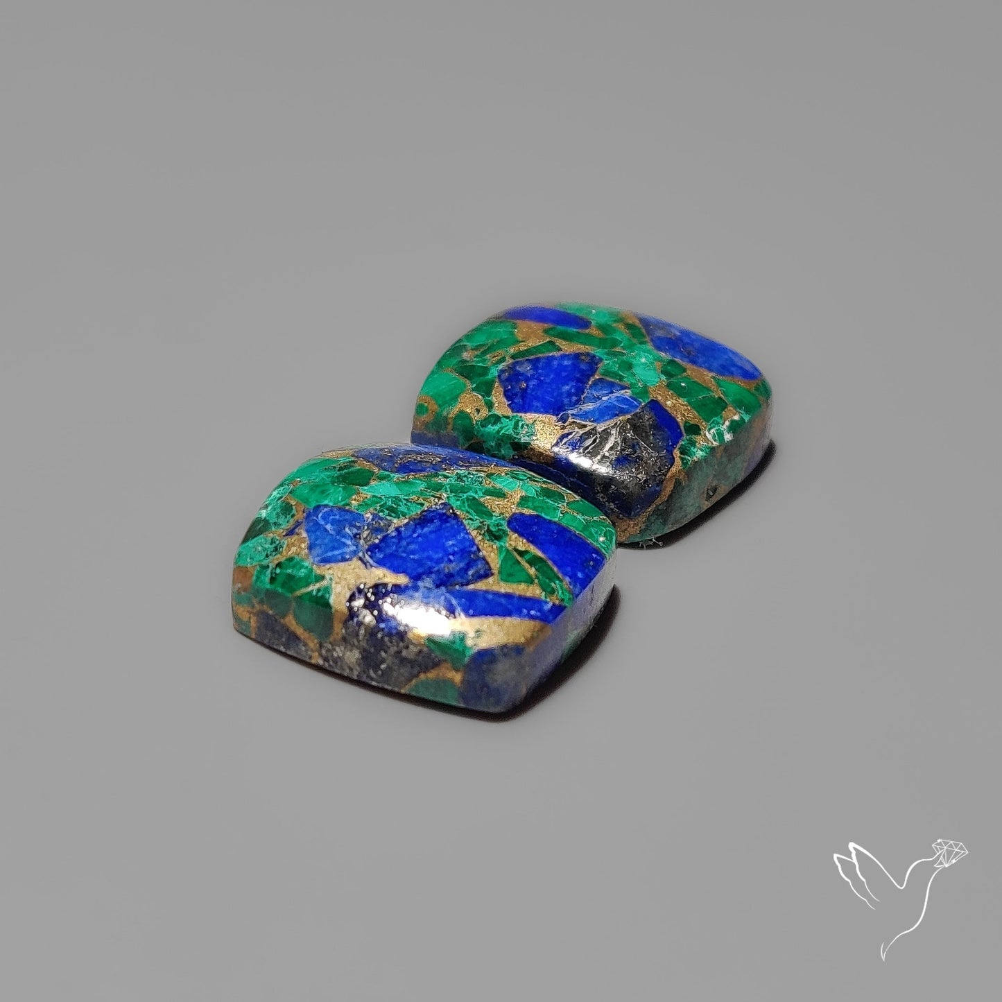 Compressed Azurite Malachite Mohave Cabochons Pair