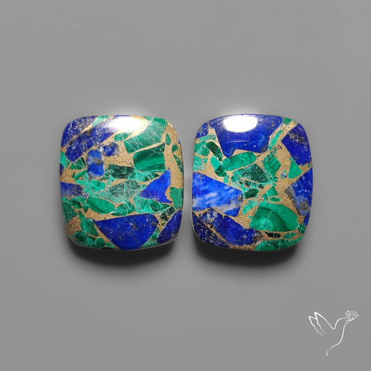 Compressed Azurite Malachite Mohave Cabochons Pair