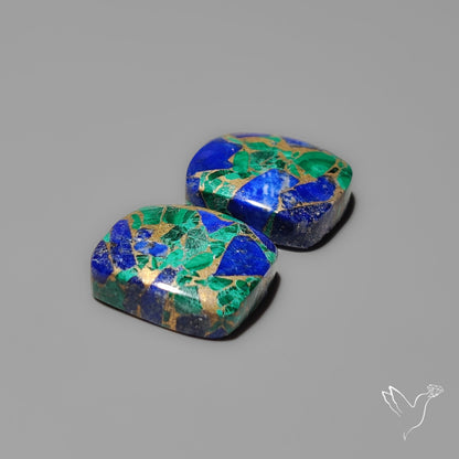 Compressed Azurite Malachite Mohave Cabochons Pair
