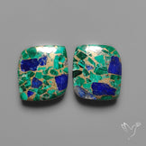 Compressed Azurite Malachite Mohave Cabochons Pair
