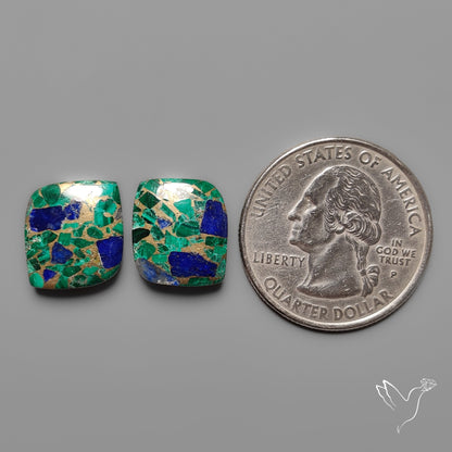 Compressed Azurite Malachite Mohave Cabochons Pair