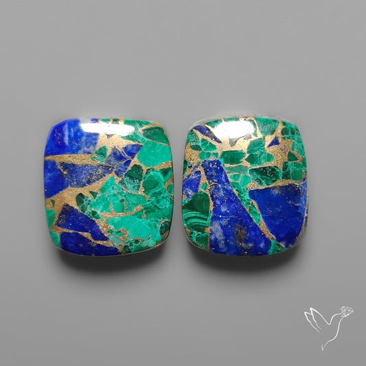 Compressed Azurite Malachite Mohave Cabochons Pair
