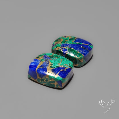Compressed Azurite Malachite Mohave Cabochons Pair