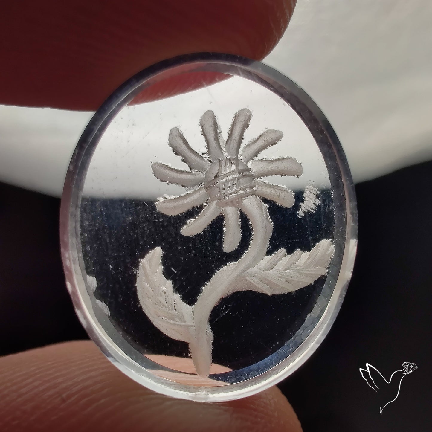 Himalayan Quartz Intaglio Reverse Flower Carving