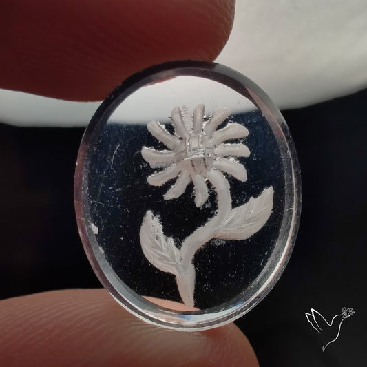 Himalayan Quartz Intaglio Reverse Flower Carving