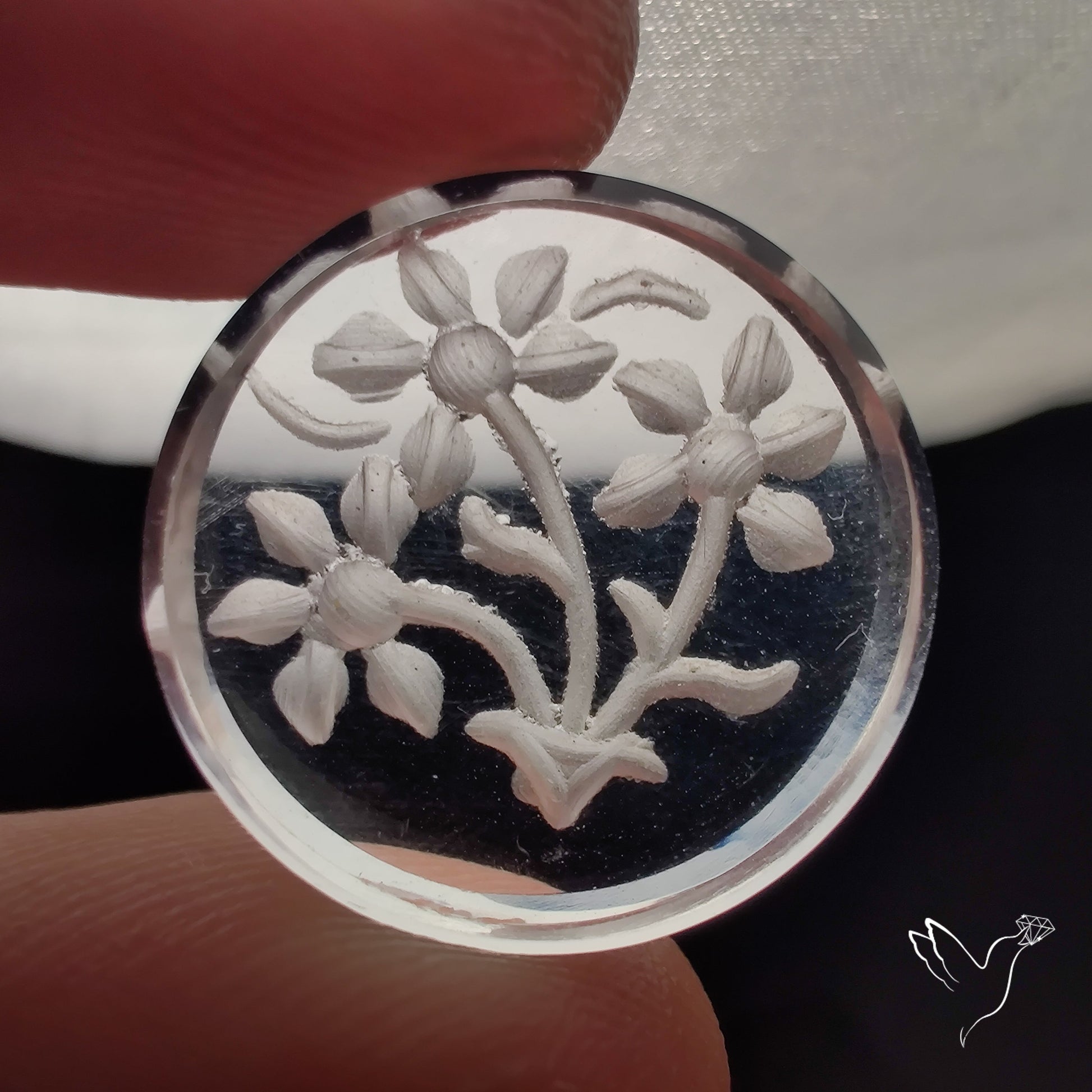 Himalayan Quartz Intaglio Reverse Flower Carving