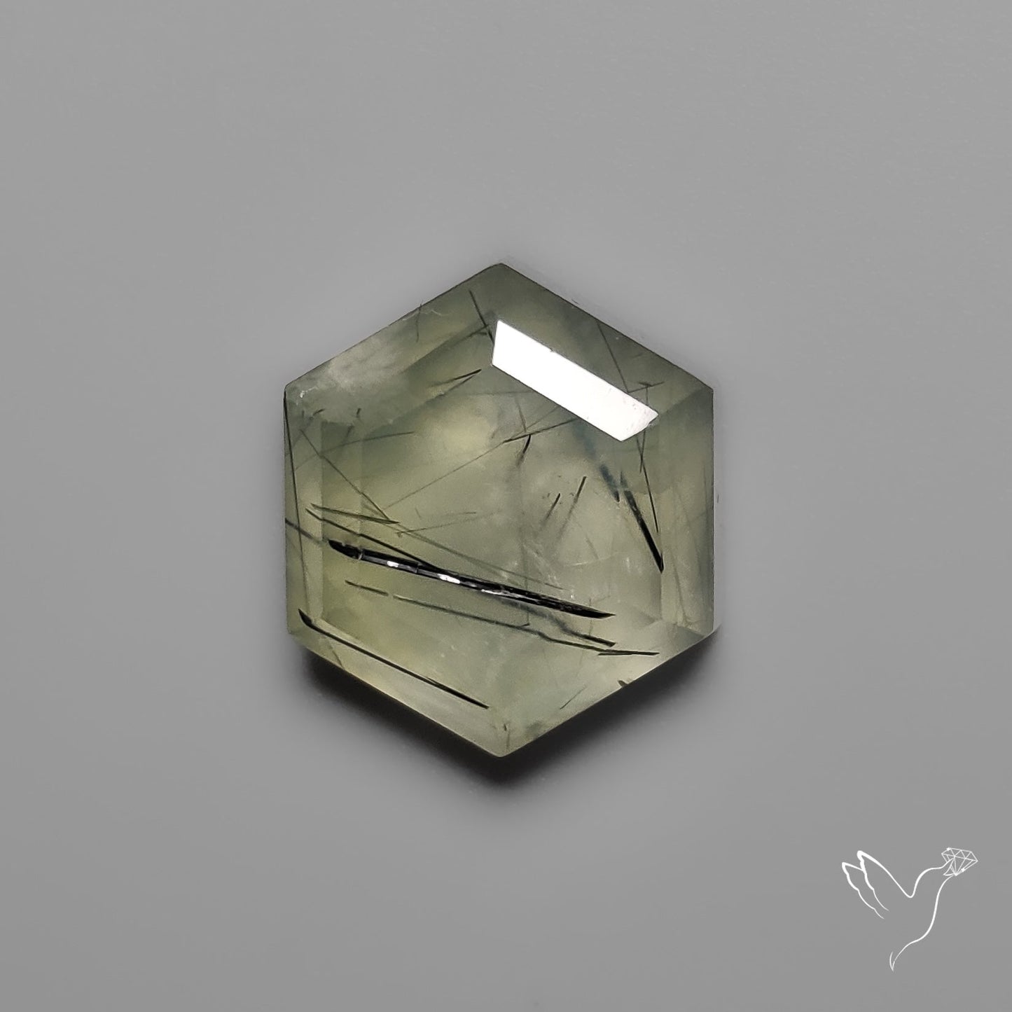 Step Cut Black Tourmalinated Prehnite