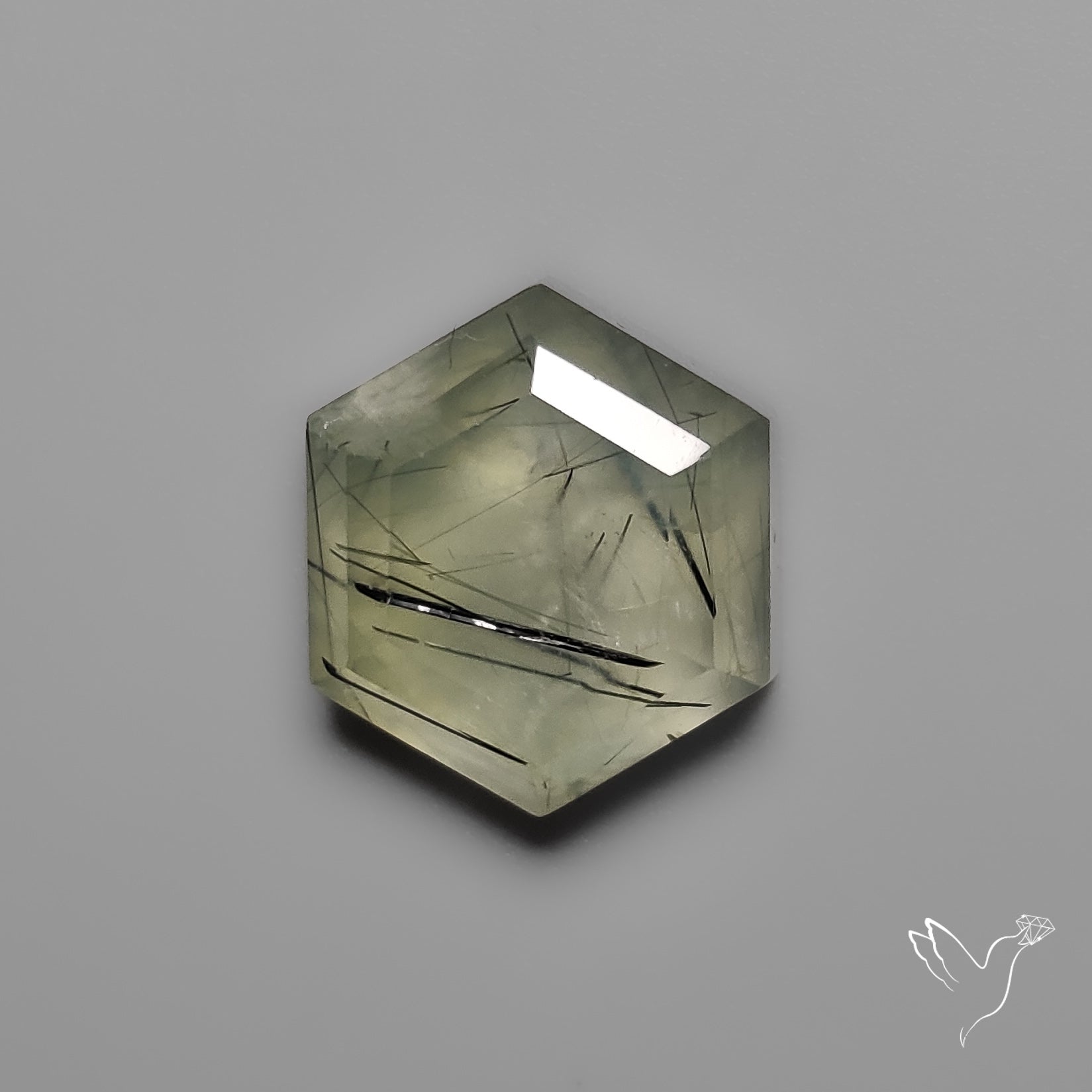 Step Cut Black Tourmalinated Prehnite