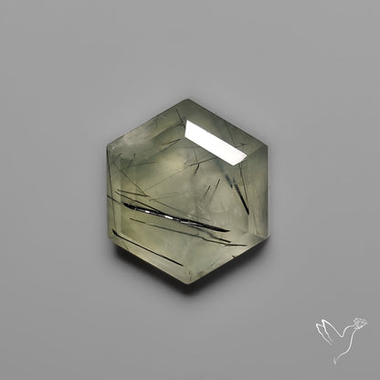 Step Cut Black Tourmalinated Prehnite