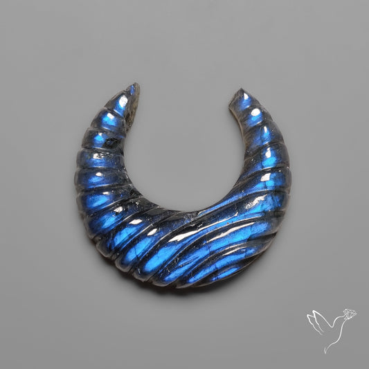 Blue Labradorite Crescent Mughal Carving