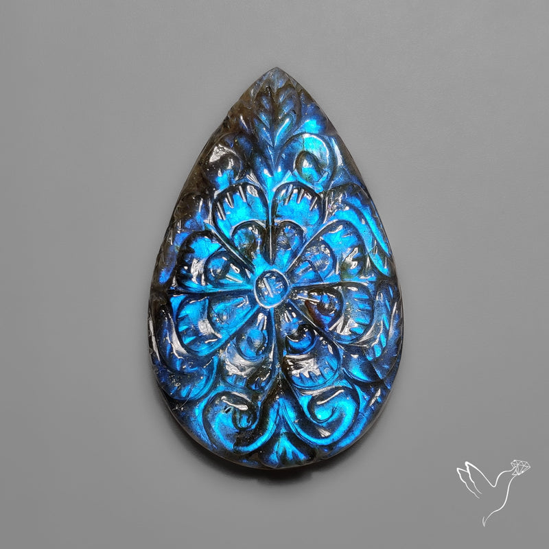 Labradorite Mughal Carving Handcarved