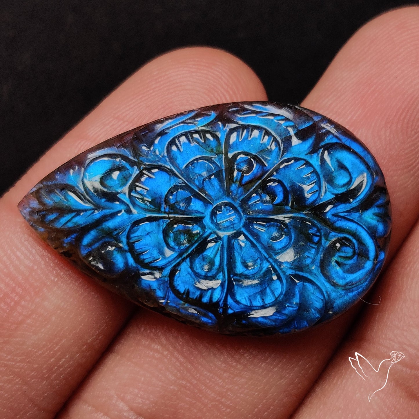 Labradorite Mughal Carving Handcarved