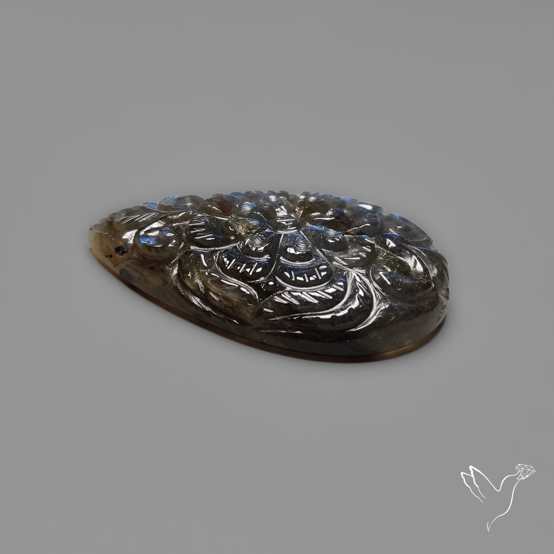 Labradorite Mughal Carving Handcarved