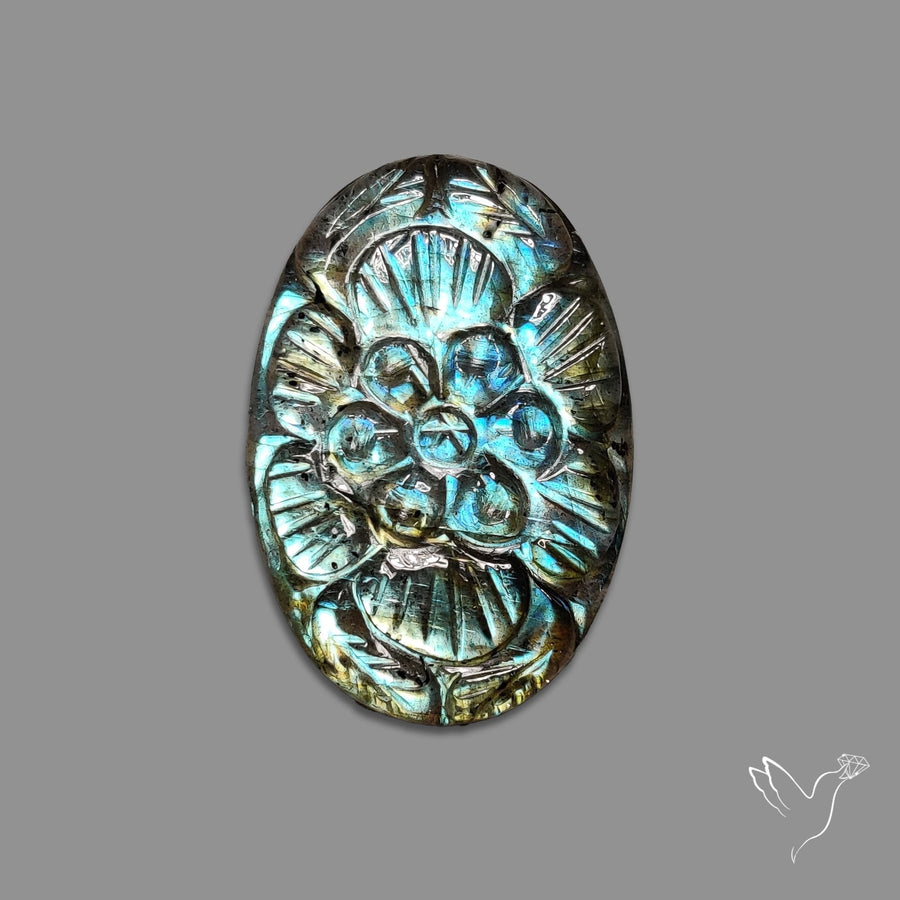 Labradorite Mughal Carving Handcarved