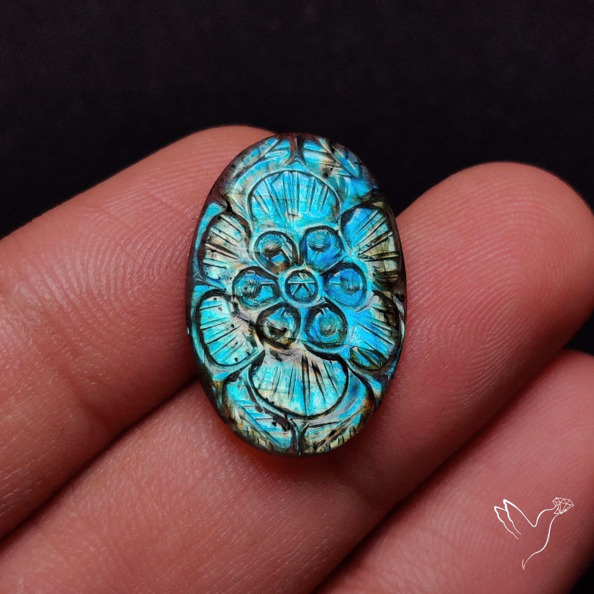 Labradorite Mughal Carving Handcarved